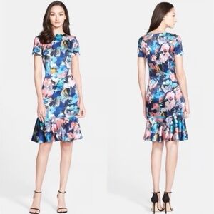 ST JOHN watercolor floral silk dress, size 2